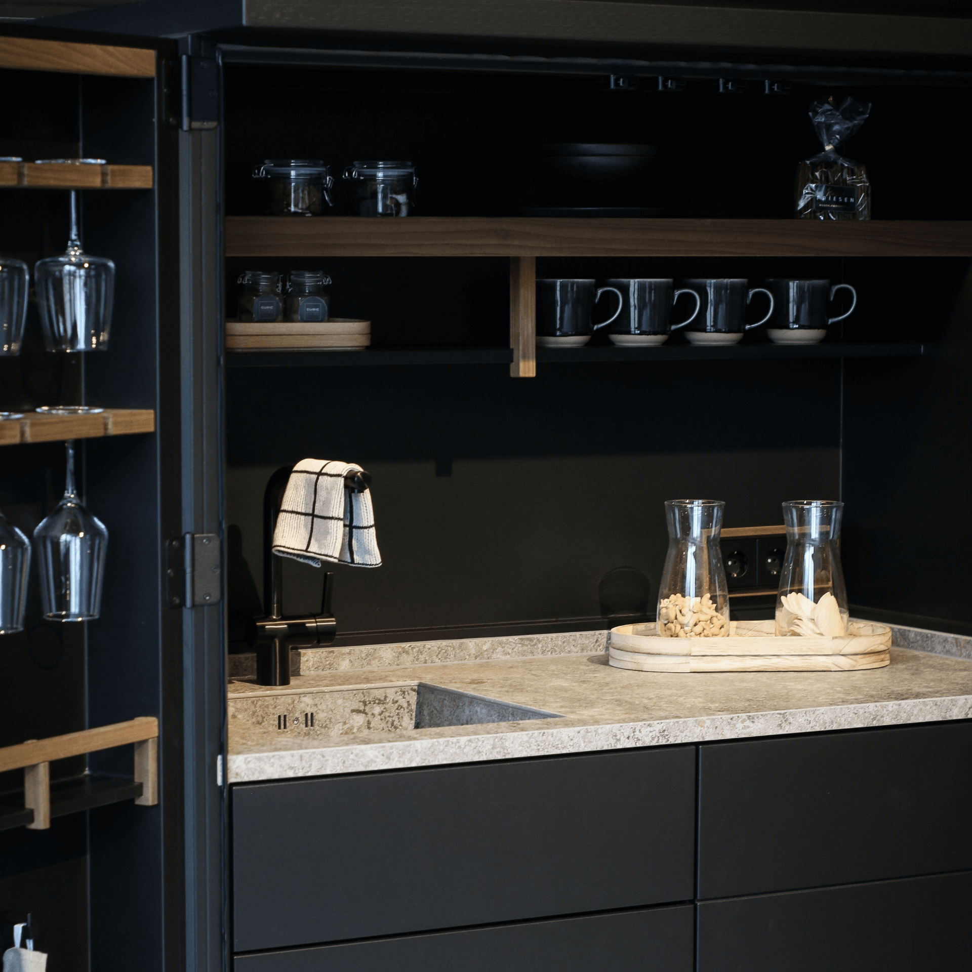 CUBIC BAR IN A CUPBOARD open